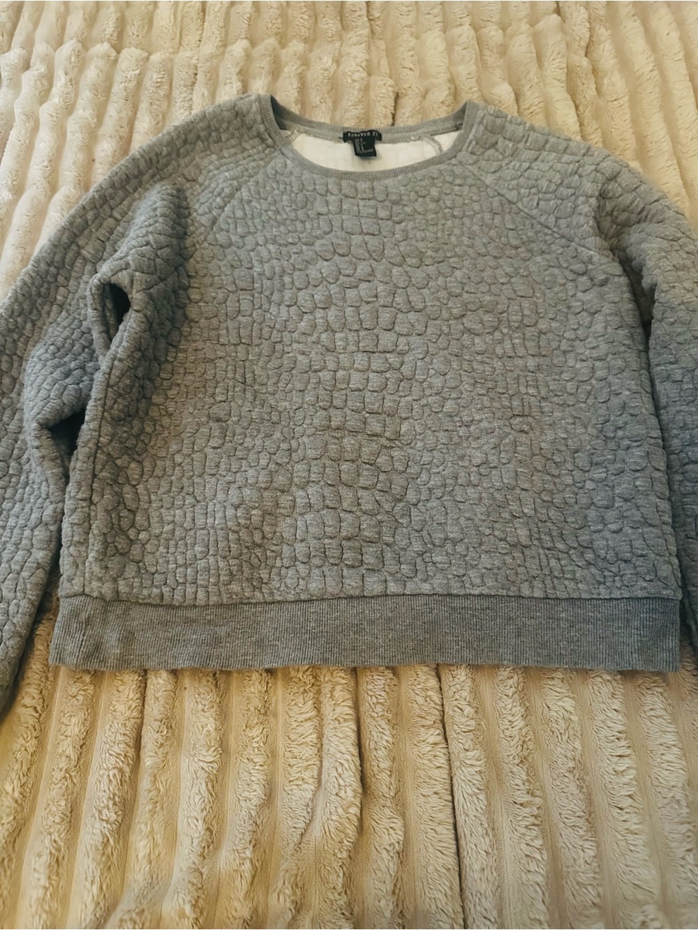 Forever 21 Gray Textured Crewneck Sweatshirt